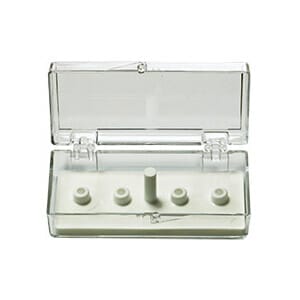 EM-Tec SB4 small size clear styrene box for 4 standard 12.7mm SEM pin stubs