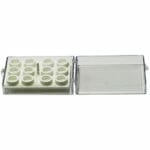 EM-Tec SC12 clear styrene storage box for 12x Ø9.5mm JEOL/Ø12.2mm JEOL or 12 pin stubs
