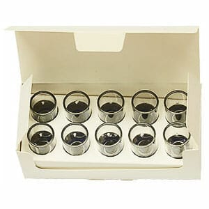 EM-Tec FS12 box with 10 x Ø12.7mm pin stubs plus Ø12mm high purity conductive tabs in SB2 storage tubes