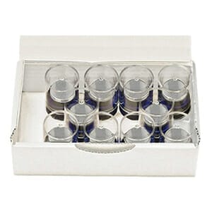 EM-Tec FS20 box with 10 x Ø25.4mm pin stubs in SB3 storage tubes (no tabs)