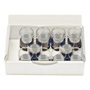 EM-Tec FS20Z box with 10 x Ø25.4mm short Zeiss pin stubs in SB3 storage tubes (no tabs)