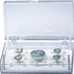 EM-Tec SB23 medium size clear styrene box for 23 standard Ø12.7mm SEM pin stubs