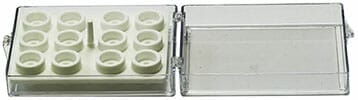 EM-Tec SC12 clear styrene storage box for 12x Ø9.5mm JEOL/Ø12.2mm JEOL or 12 pin stubs